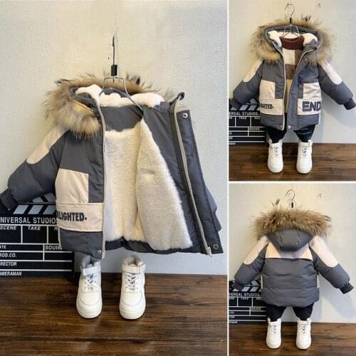 Boys' winter cotton padded jacket with plush and thickened new foreign style baby winter cotton jacket childrens cotton