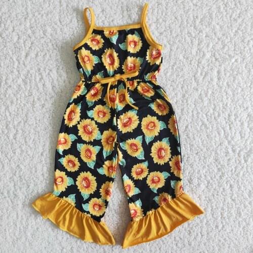 Clothes Ruffles Summer Cotton Baby Kids One-piece Garment Jumpsuit Clothes Sunflower Sleeveless Romper