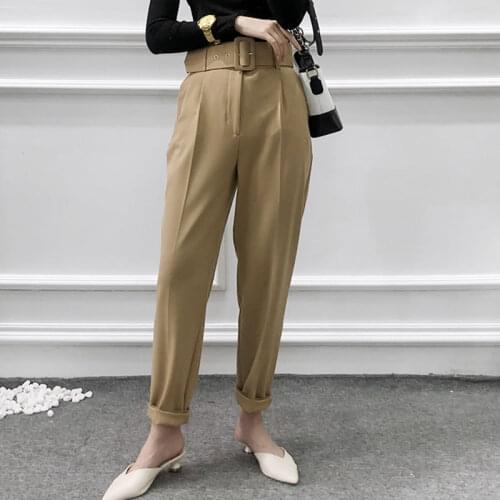 Elegant High Wasit Loose Womens Harem Pants Casual Solid New Straight-leg Bottoms Office Lady Ankle-Length Autumn Winter Pant