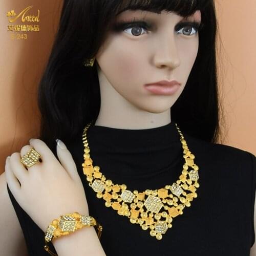 Indian Wedding Jewelry Set Dubai Gold Color Luxury Nigerian Ethiopian Bridal Necklaces 24K Jewellery African Woman Accessories