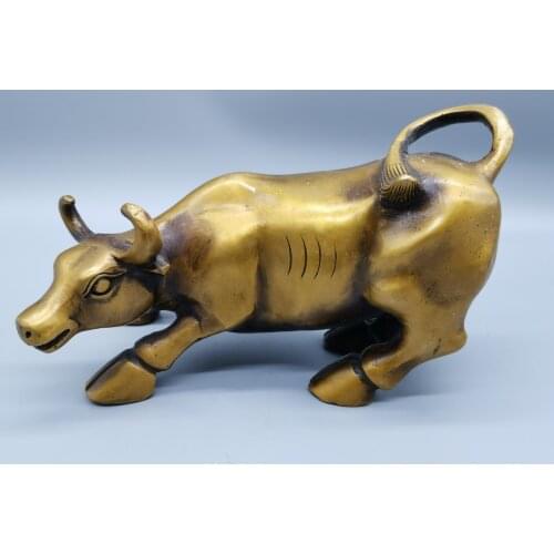 Chinese Pure Brass Wall Street Brass Cattle Crafts Statue