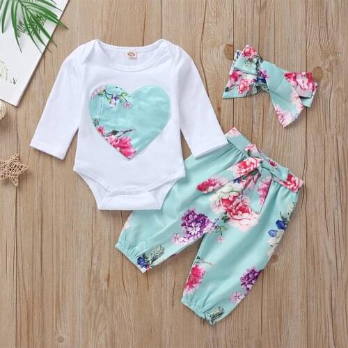 Newborn Baby Girls Clothes 3 Pieces Floral Cute Bebe Babysuit+Pants+Headband Infant Toddler Girl Clothing Outfit 0-24M