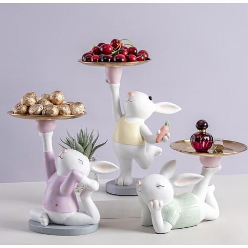 Nordic Creative Cute Rabbit Tray Decoration Living Room Entrance Storage Key Storage Figurines Housewarming New Home Gifts