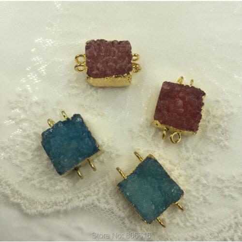 18*28MM 4Pcs/lot Square Mix 2 Colors Natural Red & Blue Quartz Crystal Beads Pendant Jewelry Charms