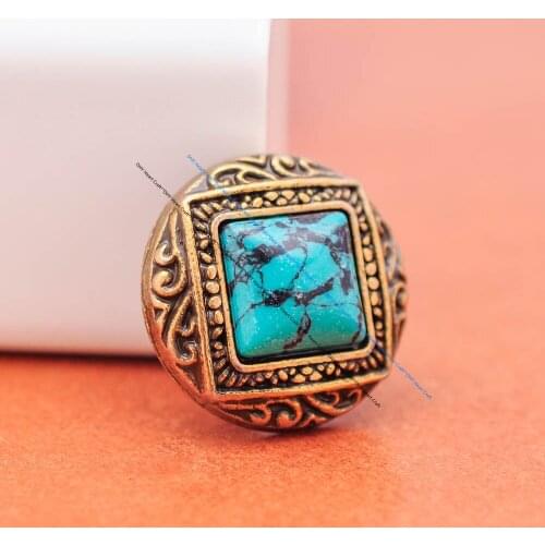 Lot 10X 25MM Vintage Brass Engraved Floral Square Blue Turquoise Stone Conchos for DIY Leathercraft Backpack Luggage Bag Decor