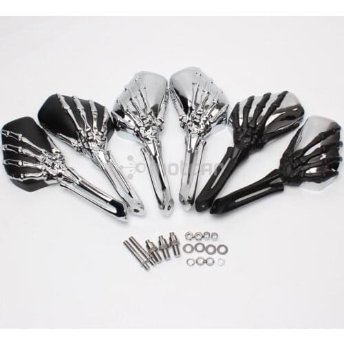 Motorcycle Skull Skeleton Hand Side Rearview Mirrors For Harley (8mm) bike For Honda/Suzuki/Kawasaki/Yamaha Vintage Cruiser 10mm