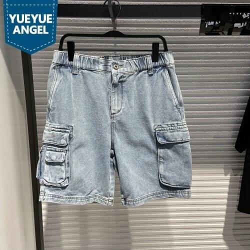 2021 Summer New Slim Mens Cargo Denim Shorts Korean Style Straight Fashion Concise Design High Street Male Casual Shorts