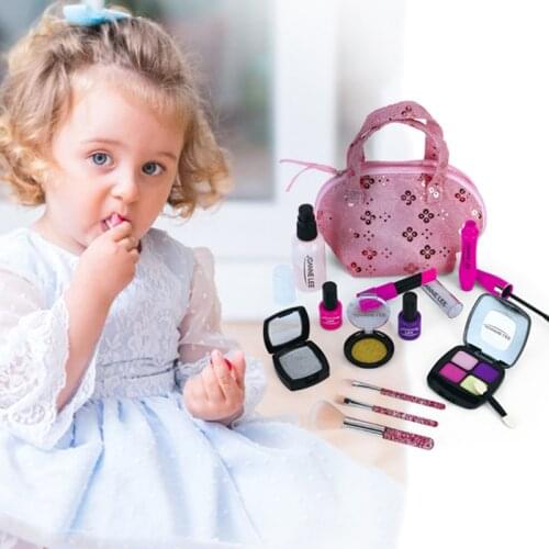Kids Make Up Toy Set Pretend Play Princess Pink Makeup Beauty Safety Non-toxic Kit Toys for Girls Dressing Cosmetic Travel Bag