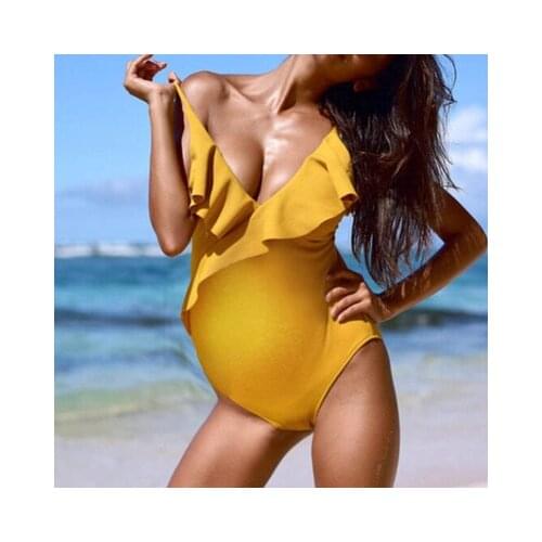 New Maternity Wear Swimsuit Ms. One-piece Yellow Solid Color Pregnant Women Explosion Swimsuit