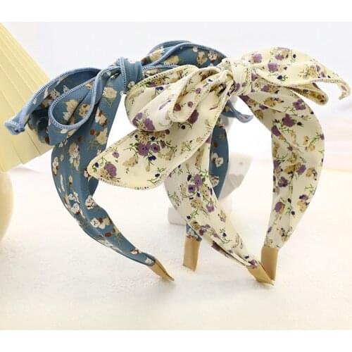 2021 Vintage Print Bow Bezel Hair Accessories Women Headband Girls Hairband Opaska Do Wlosow Diademas Bandeau Femme Pour Cheveux