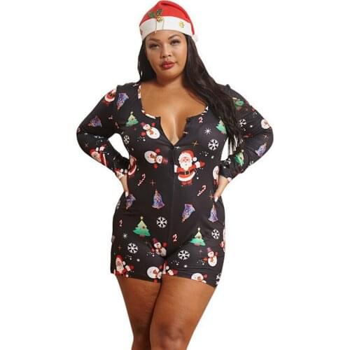 Pajamas Romper Jumpsuit Womens Sexy Long Sleeve Button Front Deep V Neck Button Christmas Printed Short Jumpsuit 2020 Hot Sale