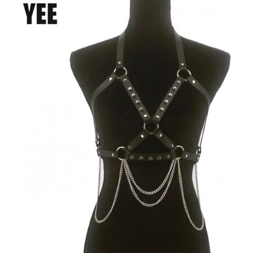 UYEE Women Lingerie Suspenders PU Leather Harness Belt Body Bondage Harajuku Sexy Body Chain Harness Garter Gothic Clubwear Belt