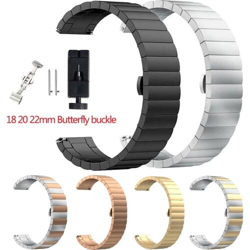 Stainless Steel Solid Strap for Samsung Galaxy Watch 3 45/Active2 Butterfly Buckle Business Bracelet for Huawei Watch GT2 46mm