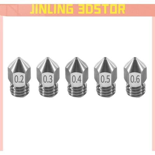 3D Printer Threaded Stainless Steel MK8 Nozzle M6 0.2 0.3 0.4 0.5 0.6mm for 1.75mm Filament for CR10 CR-10S Ender 3 Ender 5