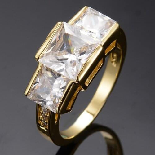 Luxury Female White Crystal Stone Ring Big Yellow Gold Color Wedding Rings For Women Vintage Bride Square Engagement Ring