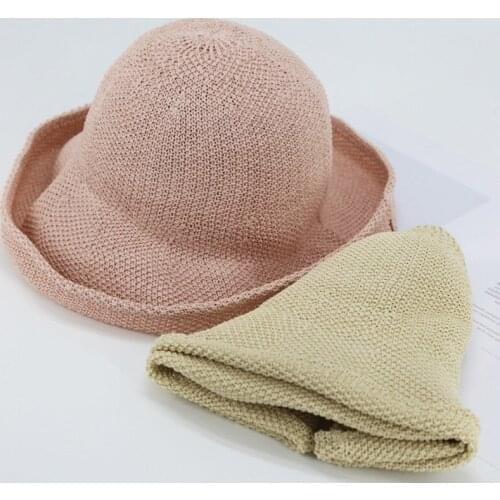 Summer Autumn Breathable Sun Hat Women Dome Bucket Hats Hand Hook Curling Outdoors Solid Fisherman Caps Black Pink Camel Beige