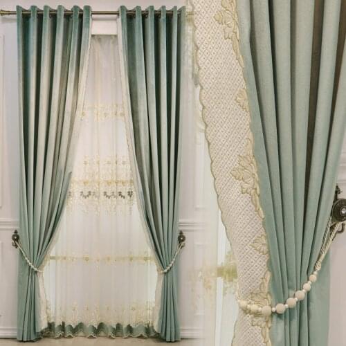 Curtains for Living Room Light Luxury Modern Simple 2021 New French Solid Color Velvet Embroidery Stitching Dining Room Bedroom