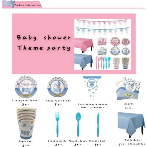 Baby Shower Party Decorations Gender Reveal Tableware Sets Birthday Party Its a Boy or Girl Plate Cup Tablecloth Party Supplies