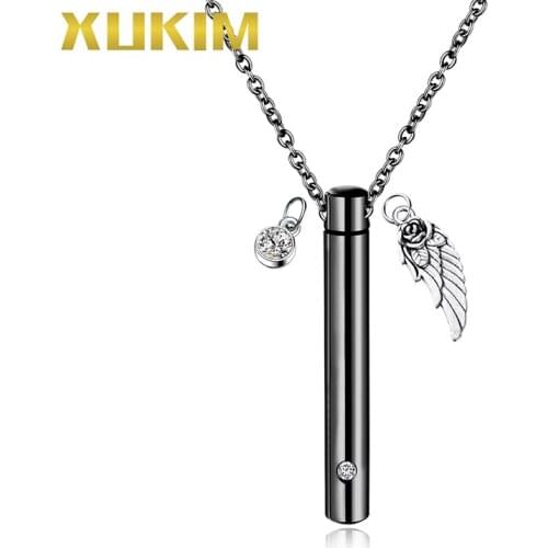 WPO407-3 Xukim Jewelry Perfume Necklace Charms Cylinder Pet Bone Ash Box Pendant Necklace