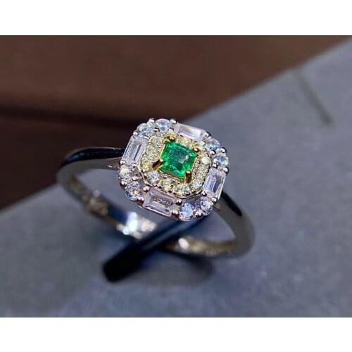 Fine Jewelry 925 Sterling Silver Inlaid Natural Gemstone Emerald Fashion Womans New Ring Support Test with Box