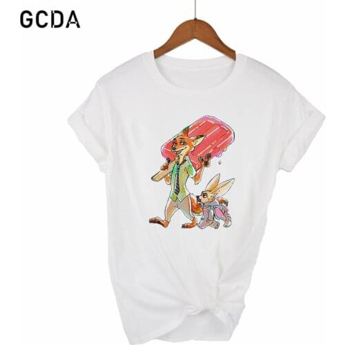 Women Tshirt Zootopia Cartoon Nick the Fox Print Ladies Top Fashion Short Sleeve Tee Unisex White T-shirt Funny Graphic T Shirts