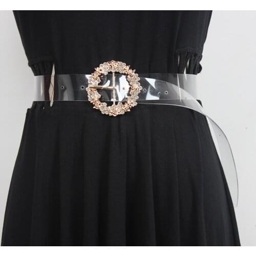 Womens runway fashion diamonds buckle PVC Cummerbunds female Dress coat Corsets Waistband Belts decoration wide belt R3531