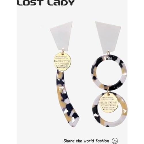 Lost Lady New Trendy Acrylic Asymmetrical Earrings Unusual Geometric Earrings for Women Party Jewelry Birthday Gifts Wholesale