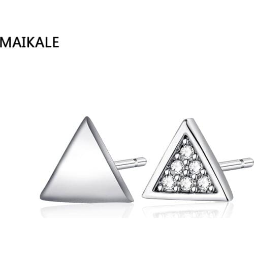 MAIKALE Korean Earrings Small Triangular Ladies Stud Earrings Silve Cubic Zirconia Copper Earing For Women To Send Friend Gifts