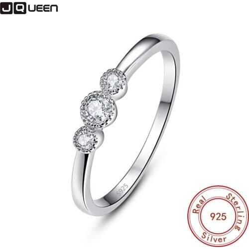 JQUEEN Genuine Silver Color Simple Style Round White CZ Finger Silvery Ring For Women Weeding Bands Jewelry