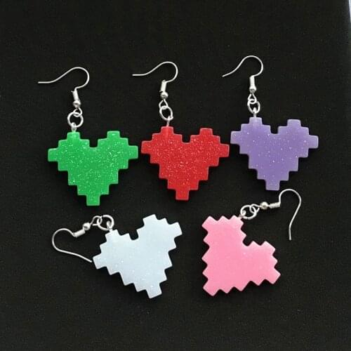 1Pair Pixel grid Heart Earrings Multicolor Flatback Resin Glitter Heart Drop Earring For Kids Gifts Woman Jewelry