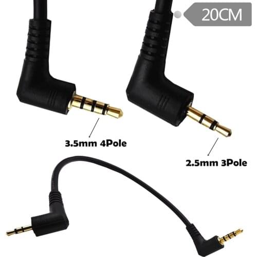1pcs 90 Degree Right Angle 3.5mm 4 Pole Male to 2.5mm 3 Pole Male Headset Stereo Audio Aux Extender Adapter Jack Cable 20cm