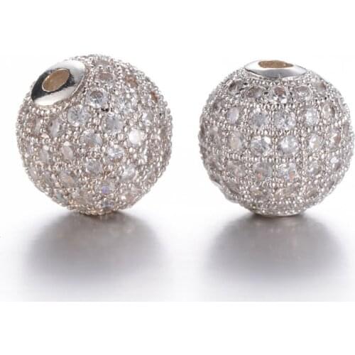 10pcs 10mm Crystal CZ Brass Micro Pave Cubic Zirconia Round Beads for Jewelry Making DIY Bracelet Necklace Hole: 1mm