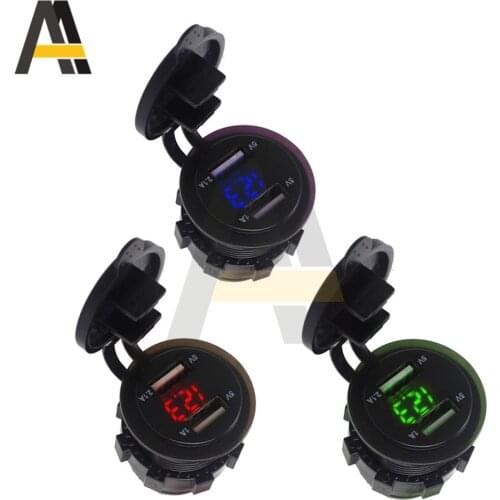12-24V Motorcycle Cigarette Lighter Dual USB Charger With Voltmeter LED Car Boat Motorcycle Cigarette Lighter Sockets Power Plug