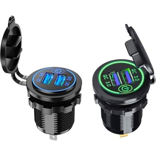2Pcs Quick Charge 3.0 Dual Usb Car Charger 12V 36W Usb Fast Charger with Switch - Blue Light & Green Light