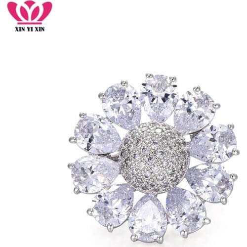 2018 Valentines Gift Elegant Sunflower Brooch Jewelry Golden Plated Big Cubic Zirconia Paved Delicate Brooches Pin Lady Jewelry