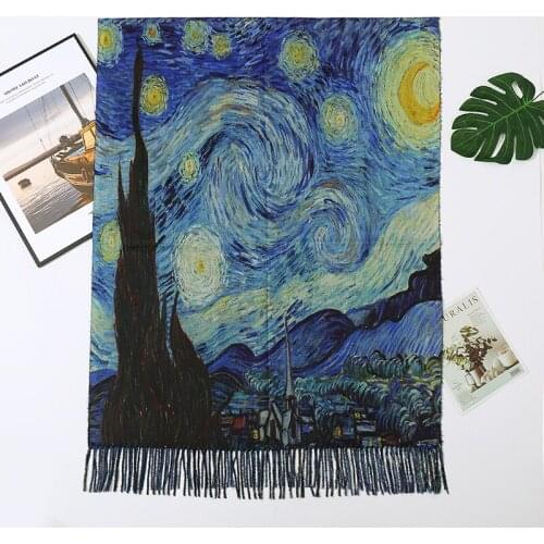 2020 Luxury brand women winter cashmere scarf shawl Digital painted shawl Van Gogh oil painting pashmina ladies Blanket scarf