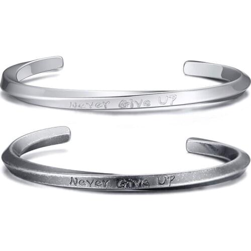 2021 Trendy Stainless Steel Material Corrosion NEVER GIVE UP Mobius C-shaped Open Vintage Charm Bracelet Suitable For Men