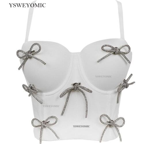 2021 New Style White Color Bowknot Camisole Top French Sweet Ladies Short Crop Top Tank Tops Night Club Party Bustier Bra