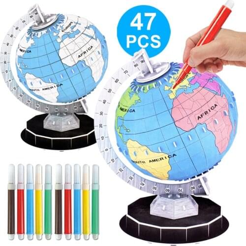 New 3D Puzzle Globe Model DIY Assembled Creative Graffiti Coloring Educational Toys for Baby Children Handmade Art Crafts Gifts