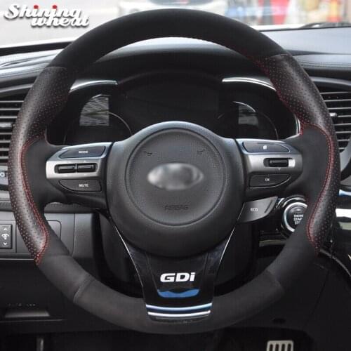Shining wheat Black Leather Black Suede Car Steering Wheel Cover for Kia K5 Optima 2014 2015
