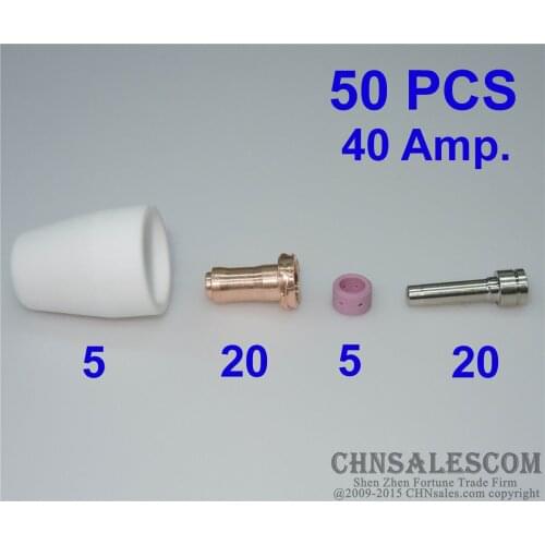CHNsalescom 50 PCS PT-31XL PT-31XT Plasma Torch Consumabes TIP 21008 Electrode 20862 40Amp