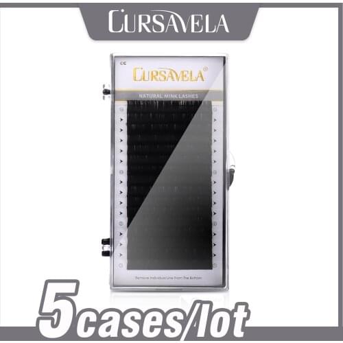 Cursavela Classic Extension Eyelashes Lashes Individual Comfortable Soft Natural Silk Fiber Mink Lash 5 Case/lot Handmade 16 Row