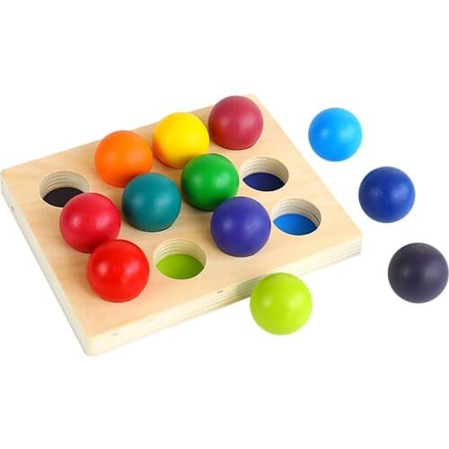 Wooden Rainbow Ball Matching Game Toy Multicolor Wood Bead Sorting Board Color Shape Educational Toys For Baby Kids Montessori