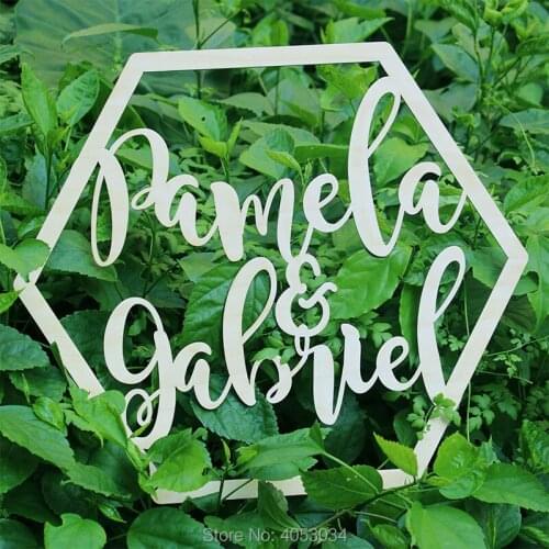 Hexagon Name Sign Wooden Personalized Wedding Couple Name Sign Custom Wedding Gifts Rustic Country Wedding Decoration