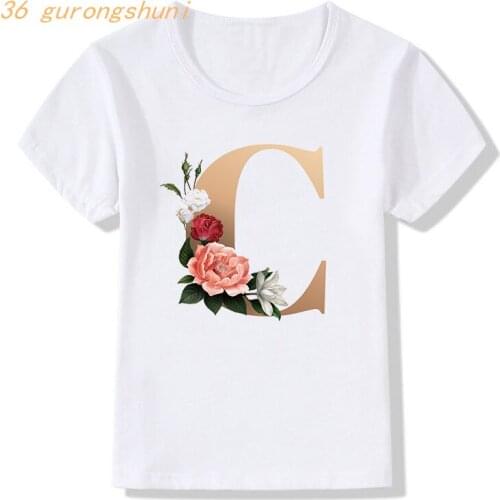 Children Clothing Kawaii Letters C D E F G Letter Graphic Tee Cartoon Kids T Shirt for Boys Letter Girls Clothes Tshirt Girl
