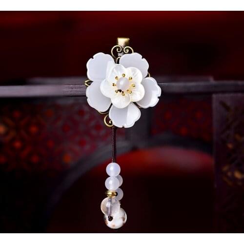 Elegant White Coloured Glaze Synthetic Flower Shell Pistil Hair Jewelry Exquisite Golden Sand Coloured Glaze Pendant Hairpins