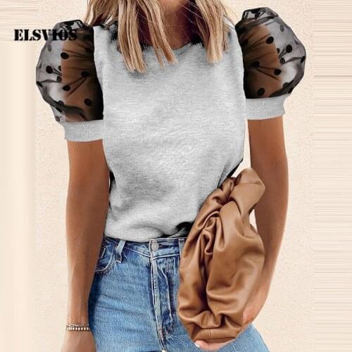 Summer Women Simple O Neck Sweet Pulf Short Sleeves T-shirts Fashion Casual Solid Color Office Lady Elegant Party Pullover Tops