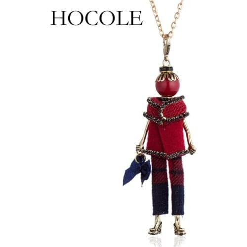 HOCOLE New 2018 Doll Rhinestone Pendant Maxi Necklace for Women Cute Lovely Girls Crystal Statement Necklaces Fashion Jewelry
