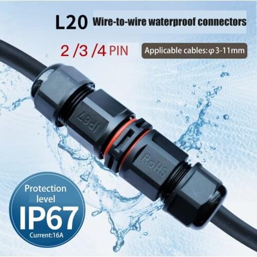 IP67 16A 2 3 4pin Waterproof Connector Adapter Screw Locking Cable quick connector Electrical Wire led strip Sealed Connector