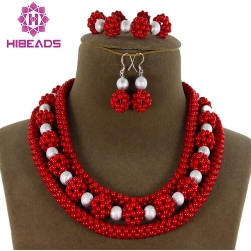 Red African Handmade Beads Jewelry Set Nigerian Wedding Coral Beads Jewelry Set Costume African Jewelry Set Free Shipping CJ349